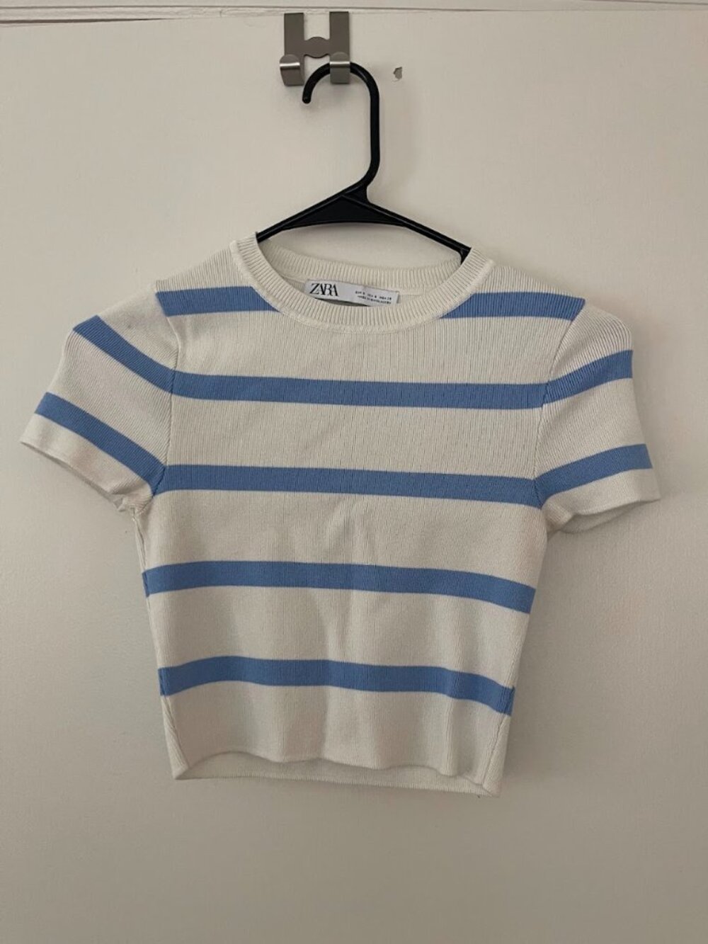 Zara Striped Cropped Knit Top | Blue & White